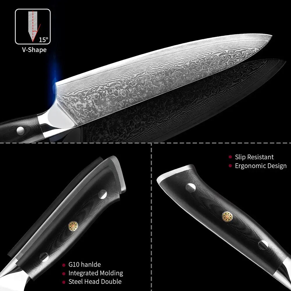 3 Piece Damascus Steel Knife Set (Executive Series) - Sharp blades with polyresin handles.