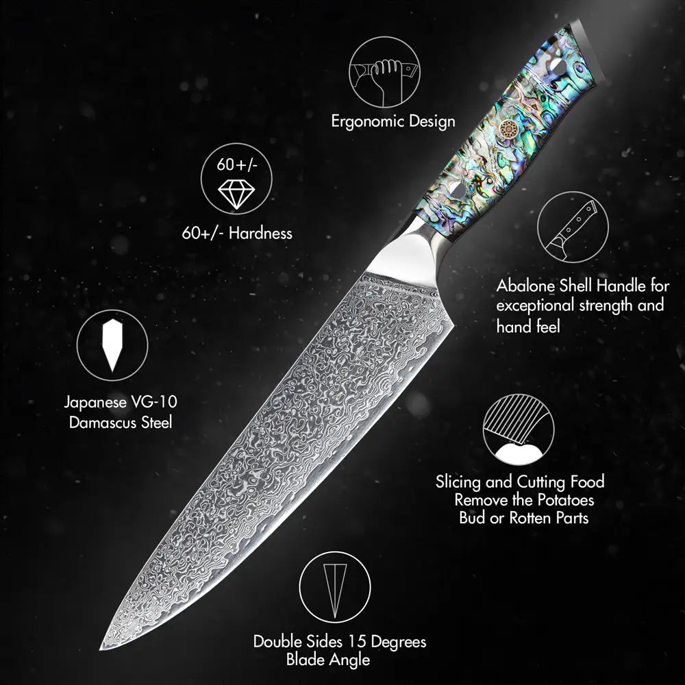 3 Piece Premium Damascus Steel Knife Set (Abalone Series) -