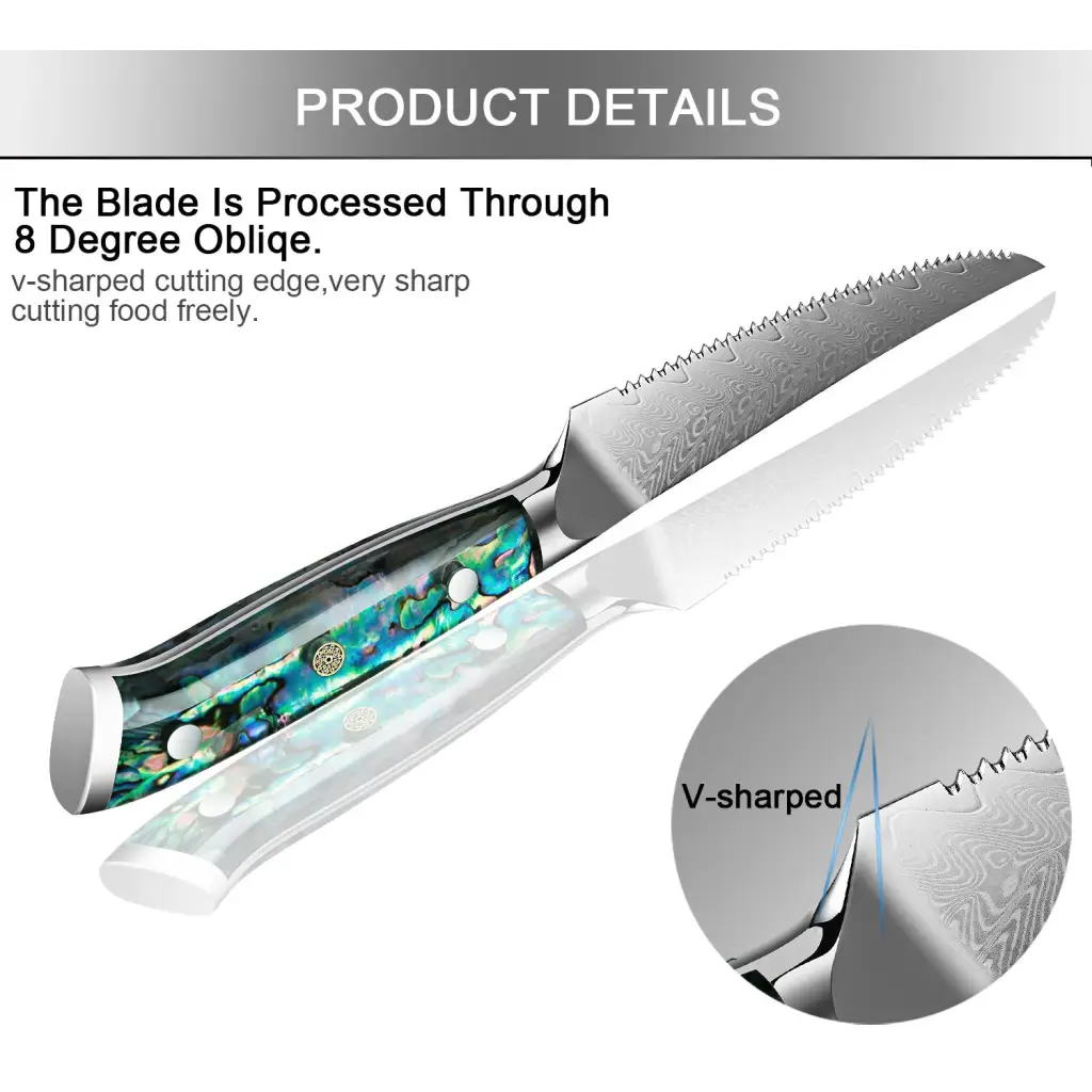 Damascus Steel Knife 5.5 Inch Steak Knife Abalone Shell