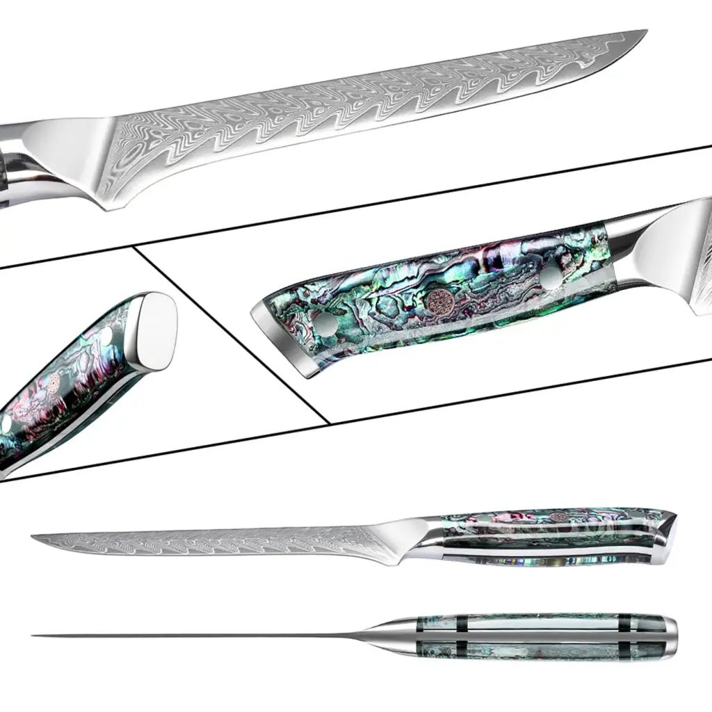5 Piece Damascus Steel Knife Set with Resin Handle (Abalone