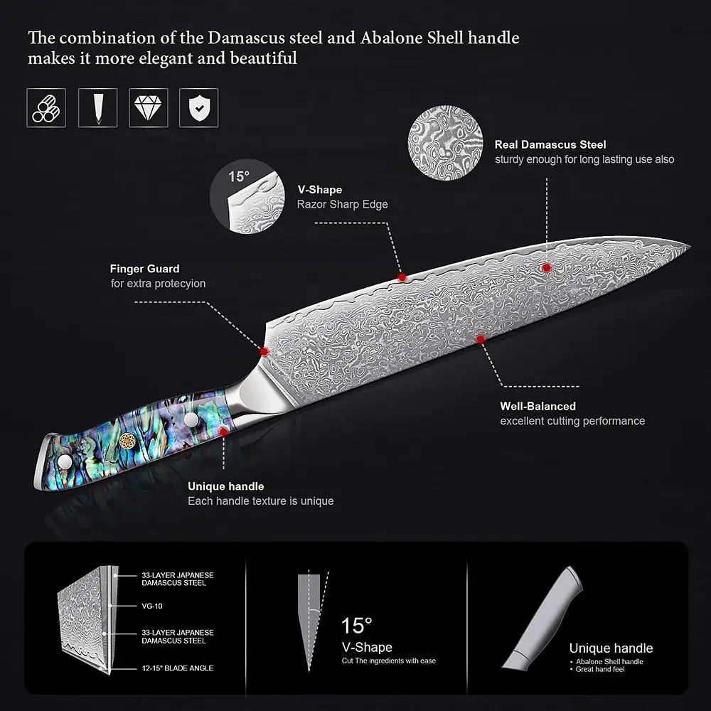 5 Piece Damascus Steel Knife Set with Resin Handle (Abalone