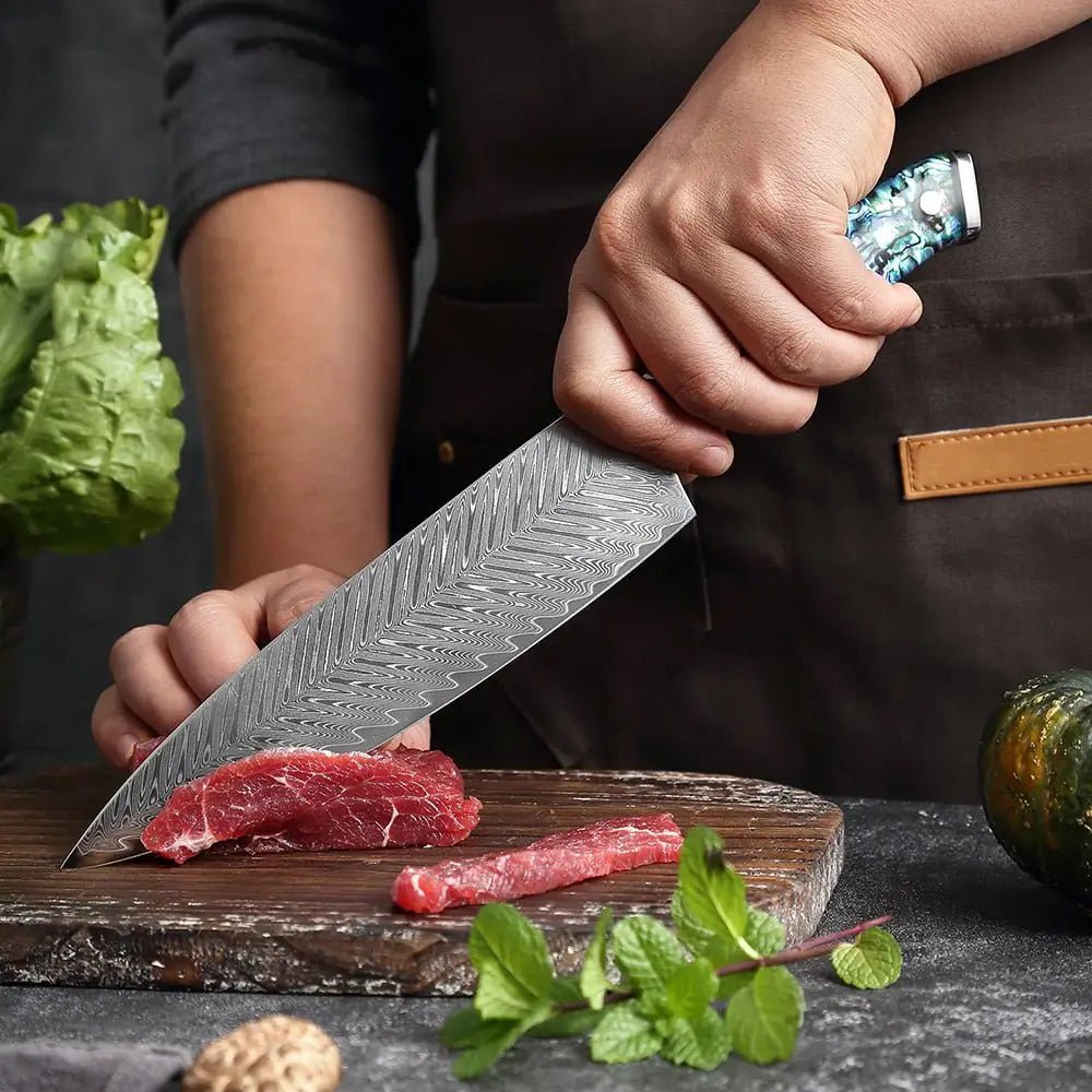 5 Piece Damascus Steel Knife Set with Resin Handle (Abalone