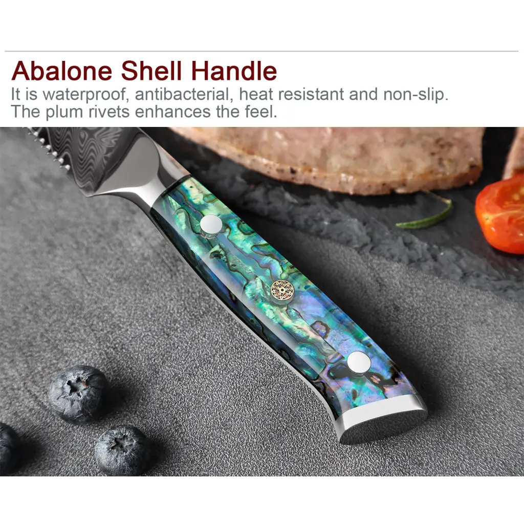 Damascus Steel Knife 5.5 Inch Steak Knife Abalone Shell