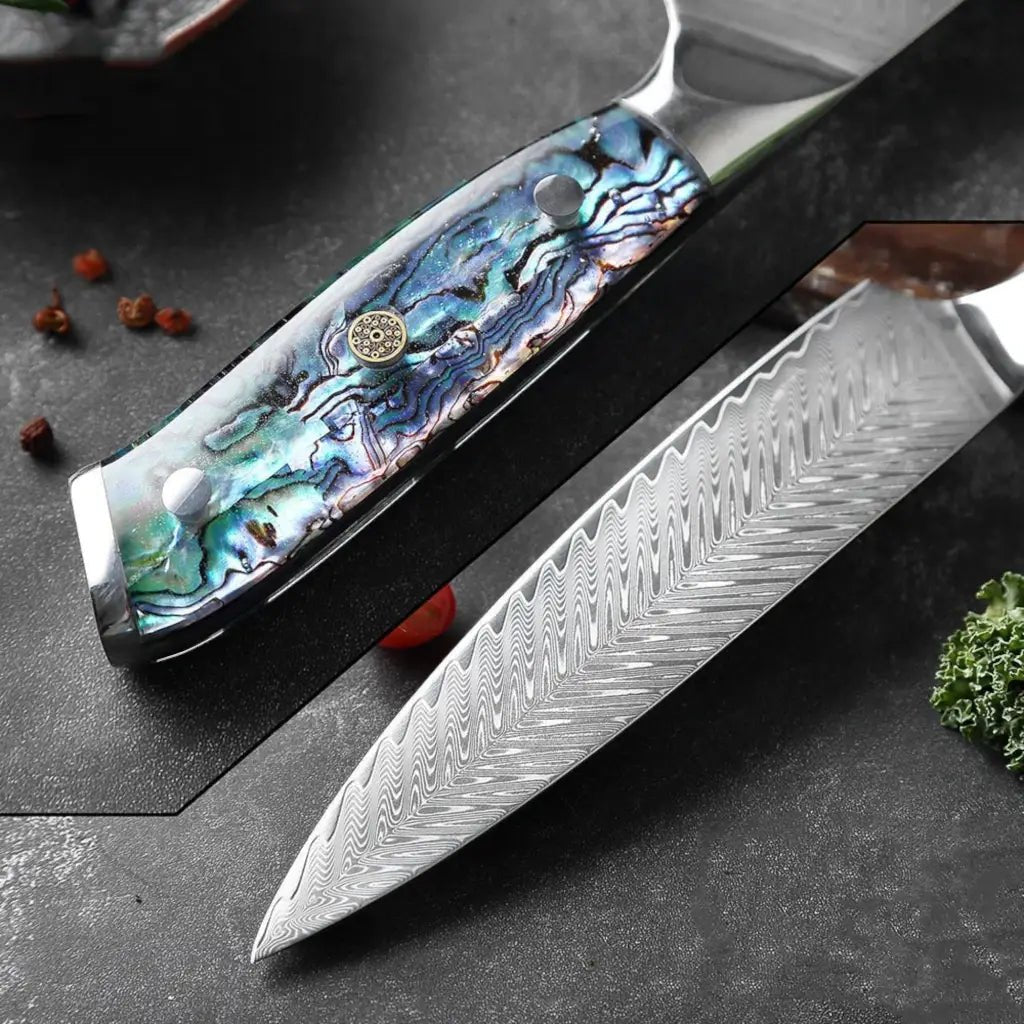3 Piece Premium Damascus Steel Knife Set (Abalone Series) -