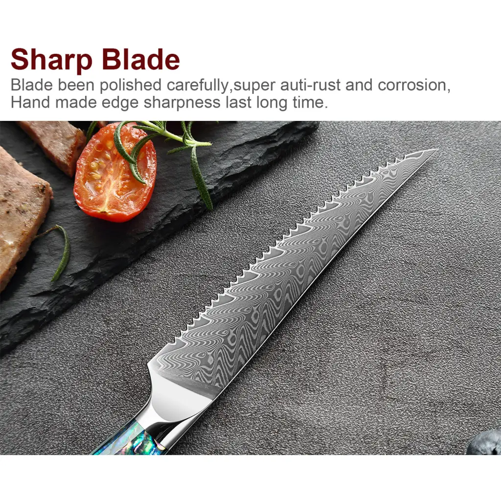 Damascus Steel Knife 5.5 Inch Steak Knife Abalone Shell
