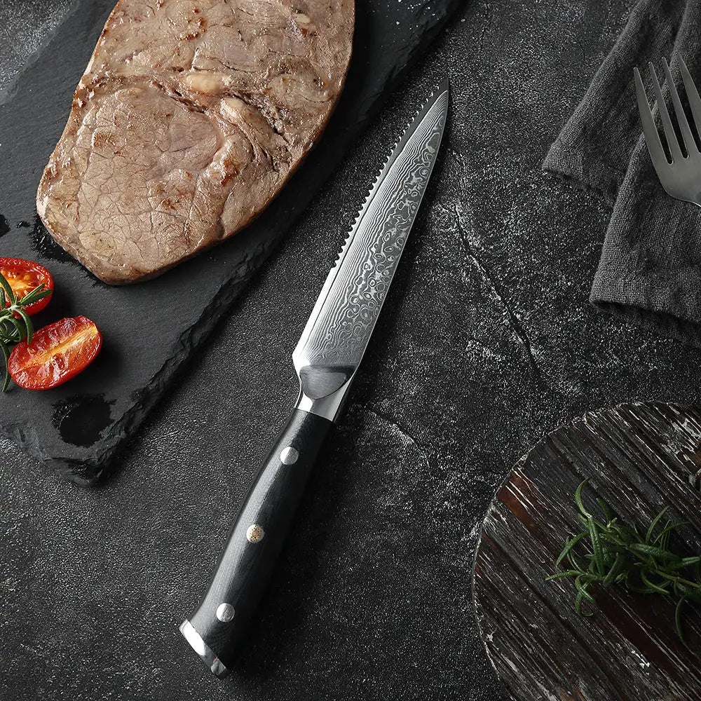 XITUO Damascus steel steak knife G10 handle knife set home
