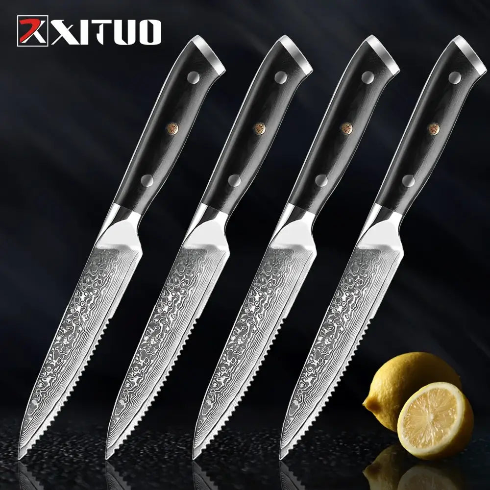 XITUO Damascus steel steak knife G10 handle knife set home