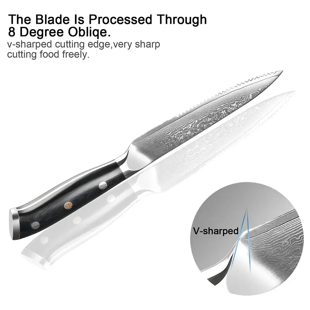 XITUO Damascus steel steak knife G10 handle knife set home
