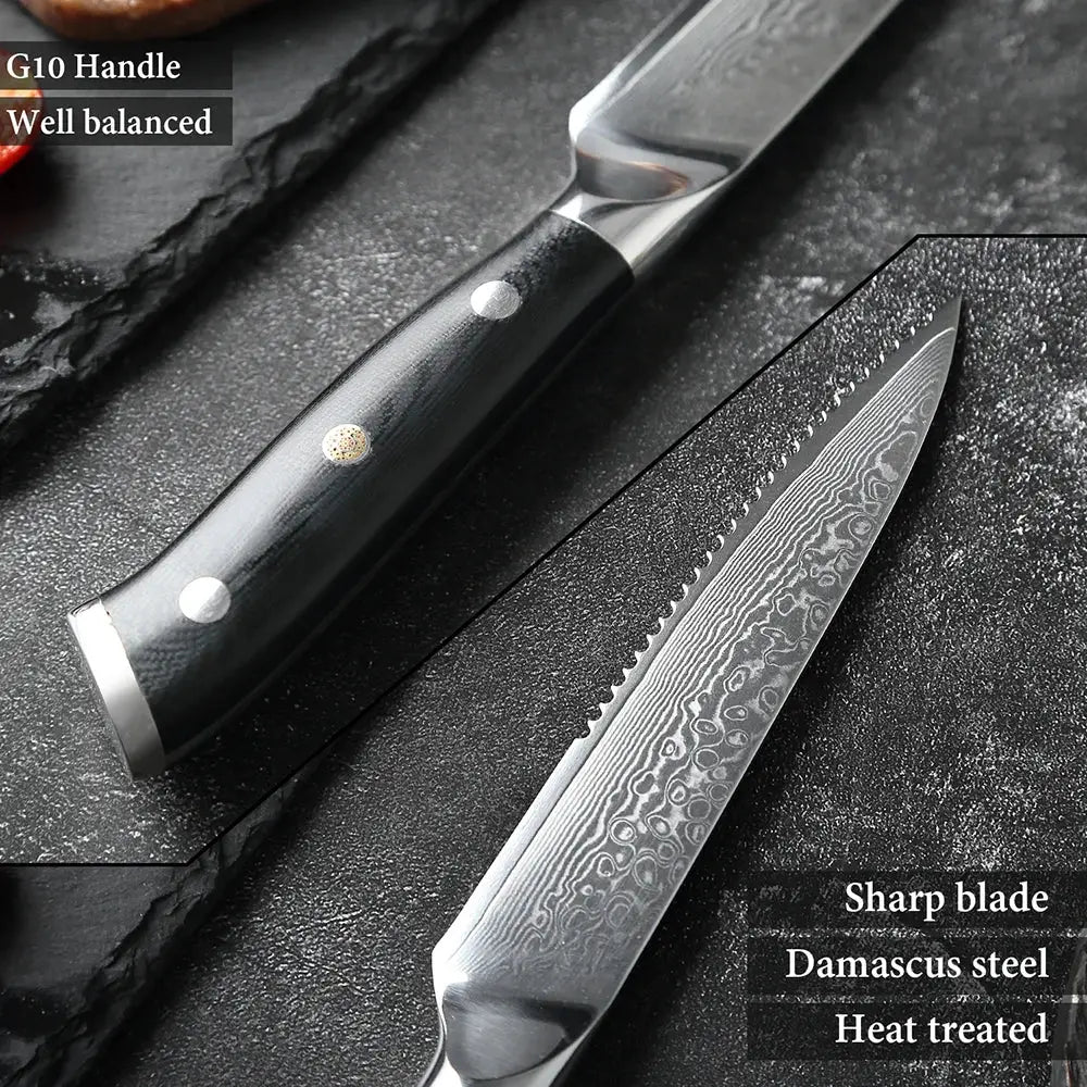XITUO Damascus steel steak knife G10 handle knife set home