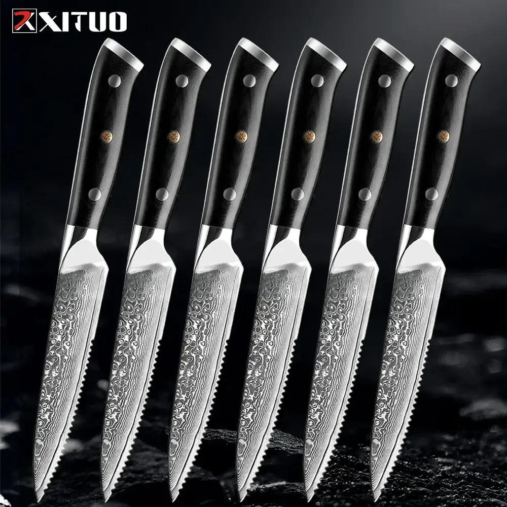 XITUO Damascus steel steak knife G10 handle knife set home
