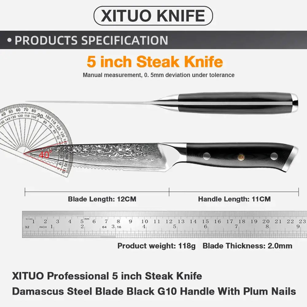 XITUO Damascus steel steak knife G10 handle knife set home