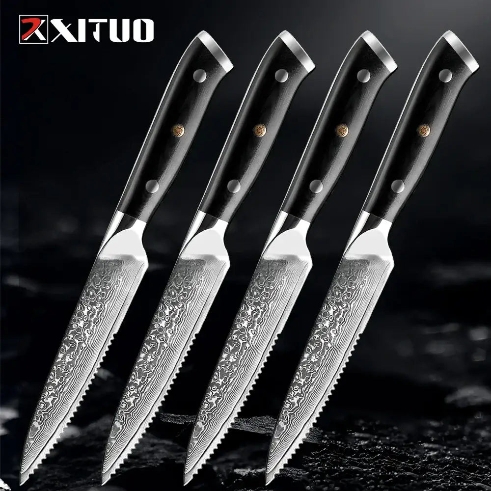 XITUO Damascus steel steak knife G10 handle knife set home
