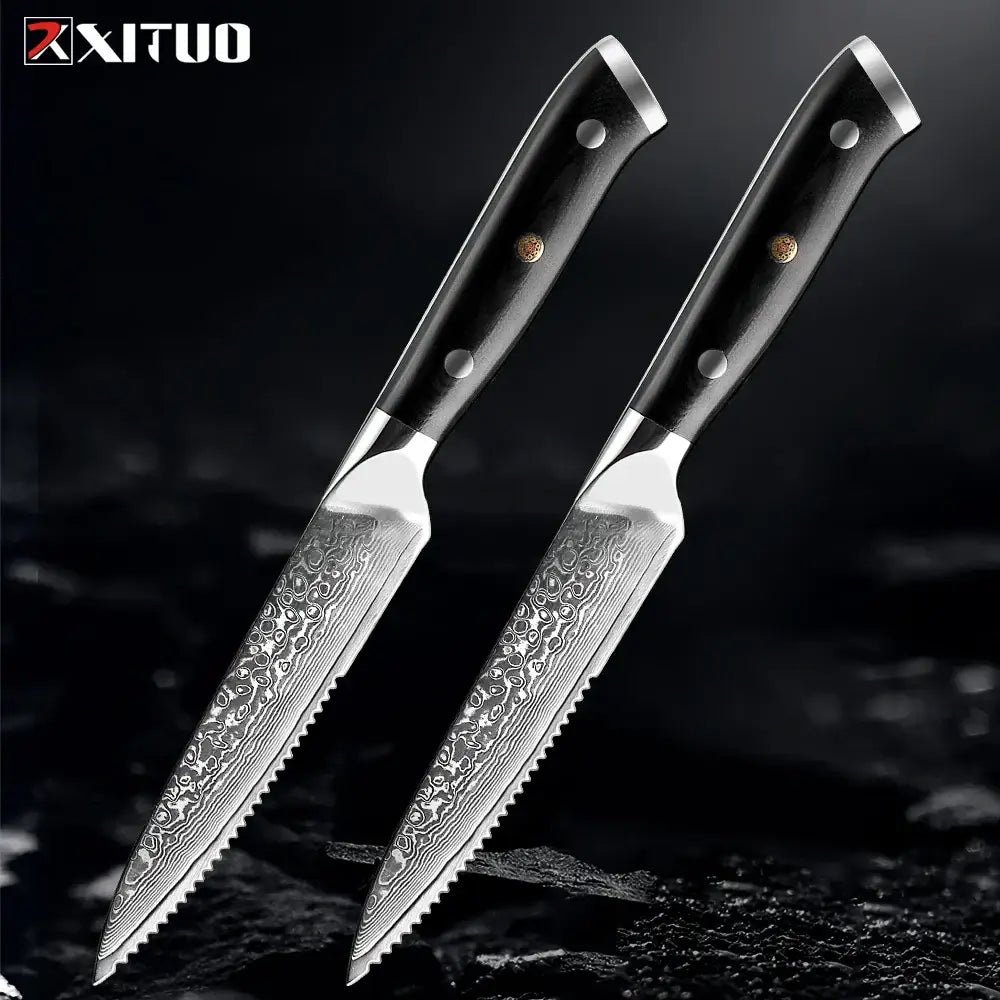 XITUO Damascus steel steak knife G10 handle knife set home