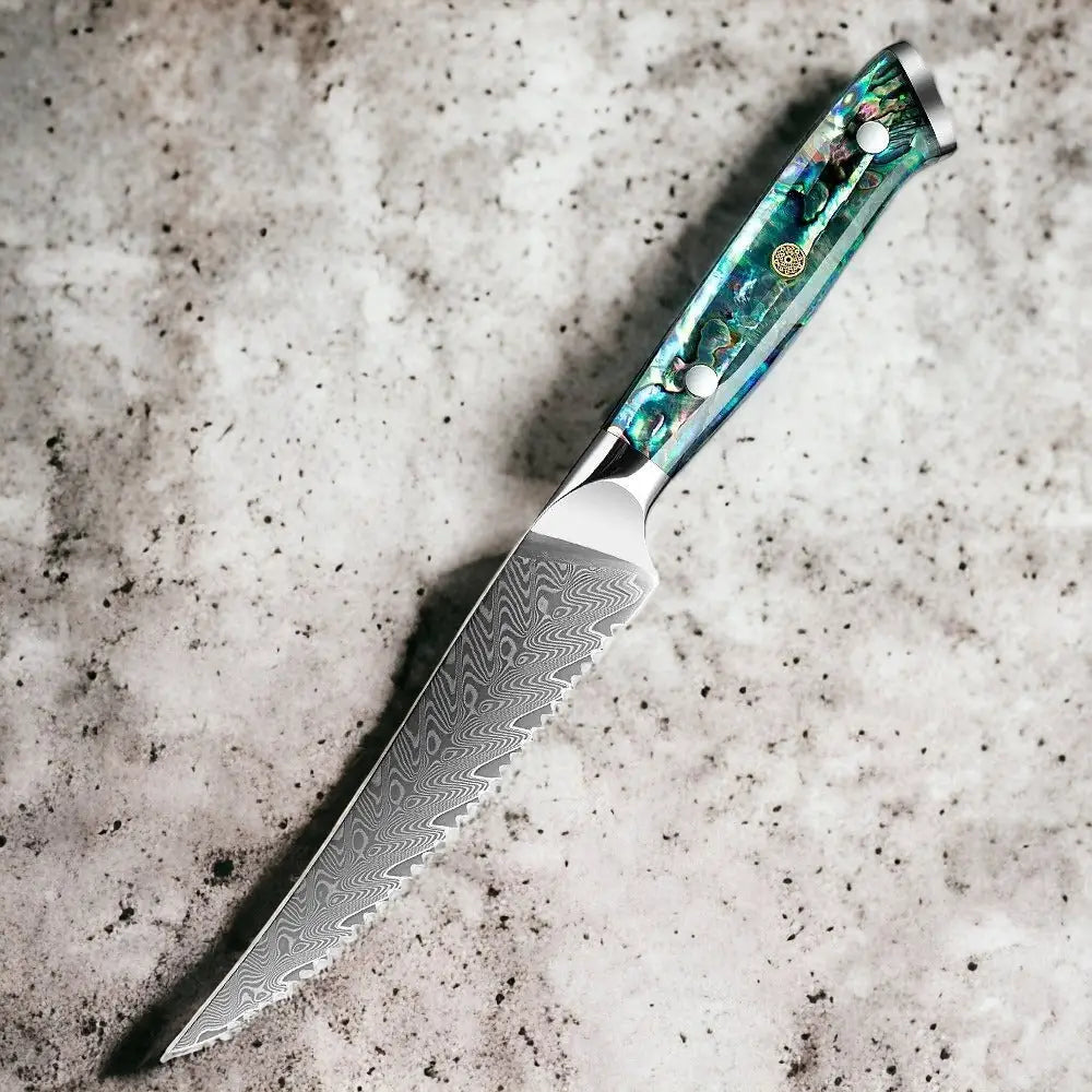 Damascus Steel Steak Knife Set (Abalone Series) - steak