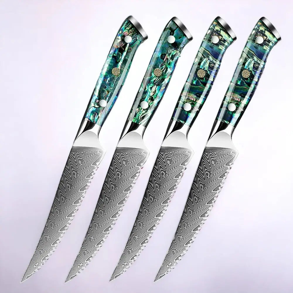 Damascus Steel Steak Knife Set (Abalone Series) - 4 PCS