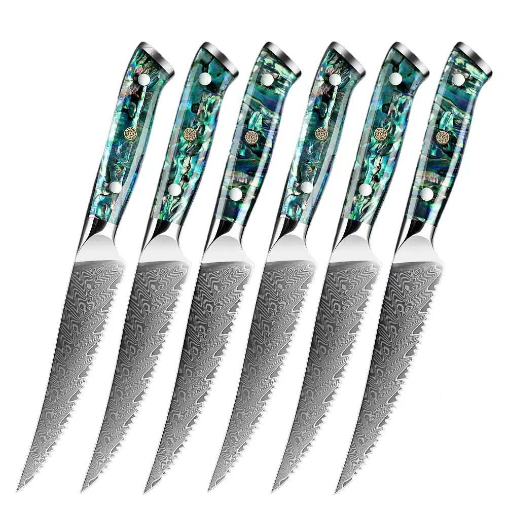 Damascus Steel Steak Knife Set (Abalone Series) - steak