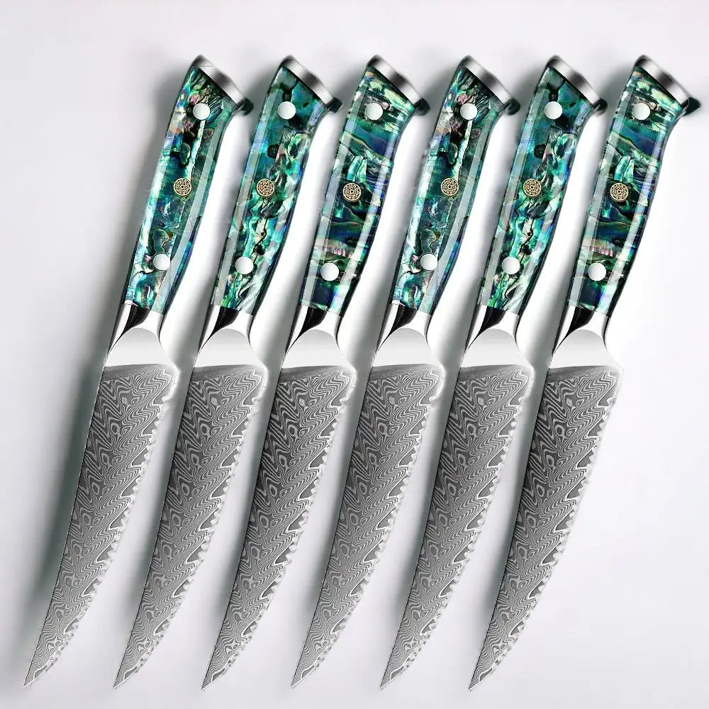 Damascus Steel Steak Knife Set (Abalone Series) - 6 PCS