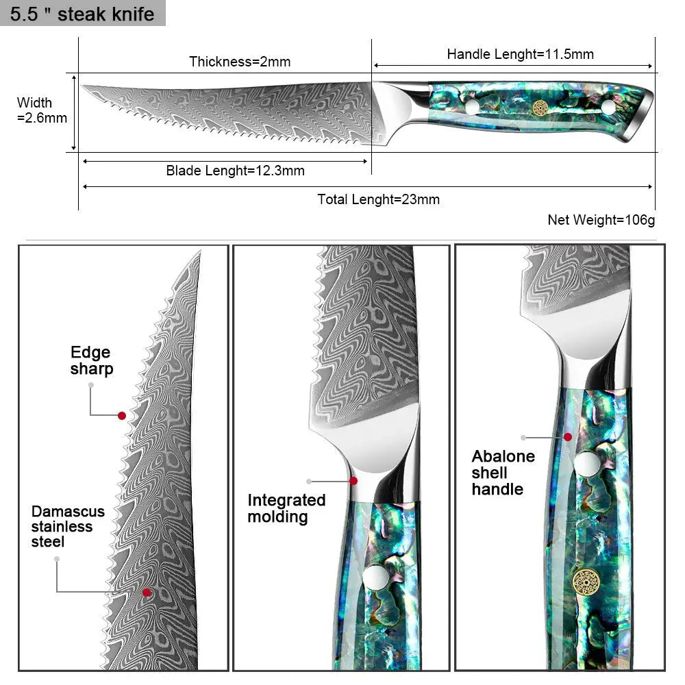 Damascus Steel Steak Knife Set (Abalone Series) - steak