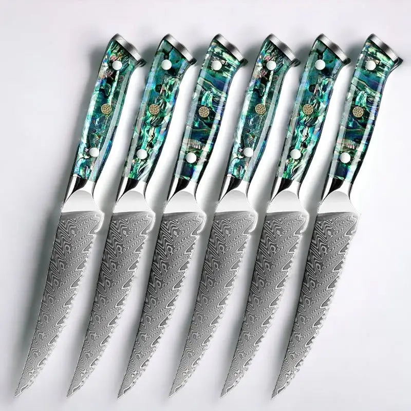 Damascus Steel Steak Knife Set (Abalone Series) - steak