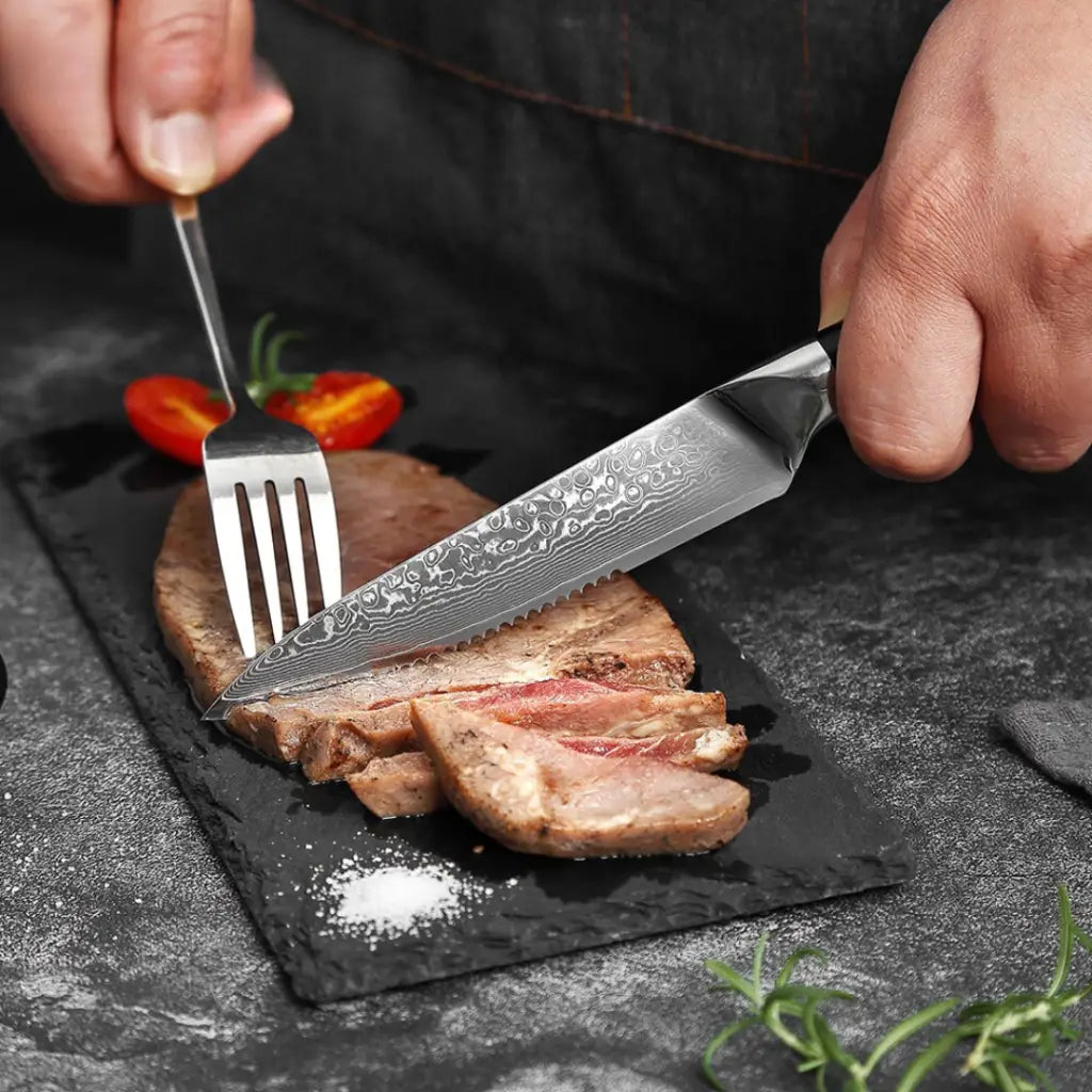 Damascus Steel Steak Knife Set with G10 Handle (Executive