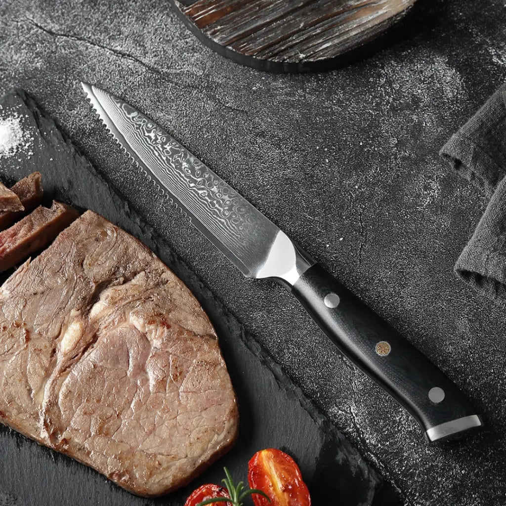 Damascus Steel Steak Knife Set with G10 Handle (Executive