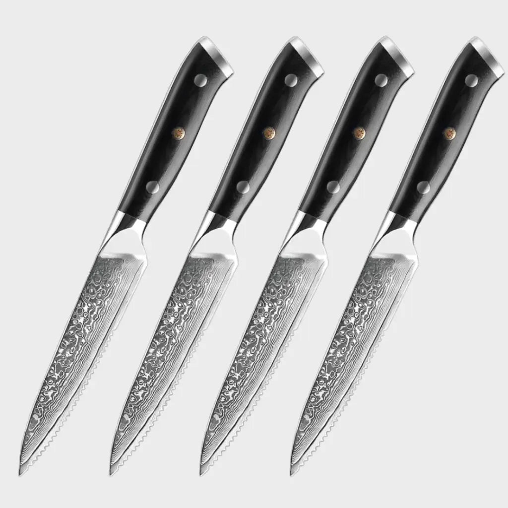 Damascus Steel Steak Knife Set with G10 Handle (Executive