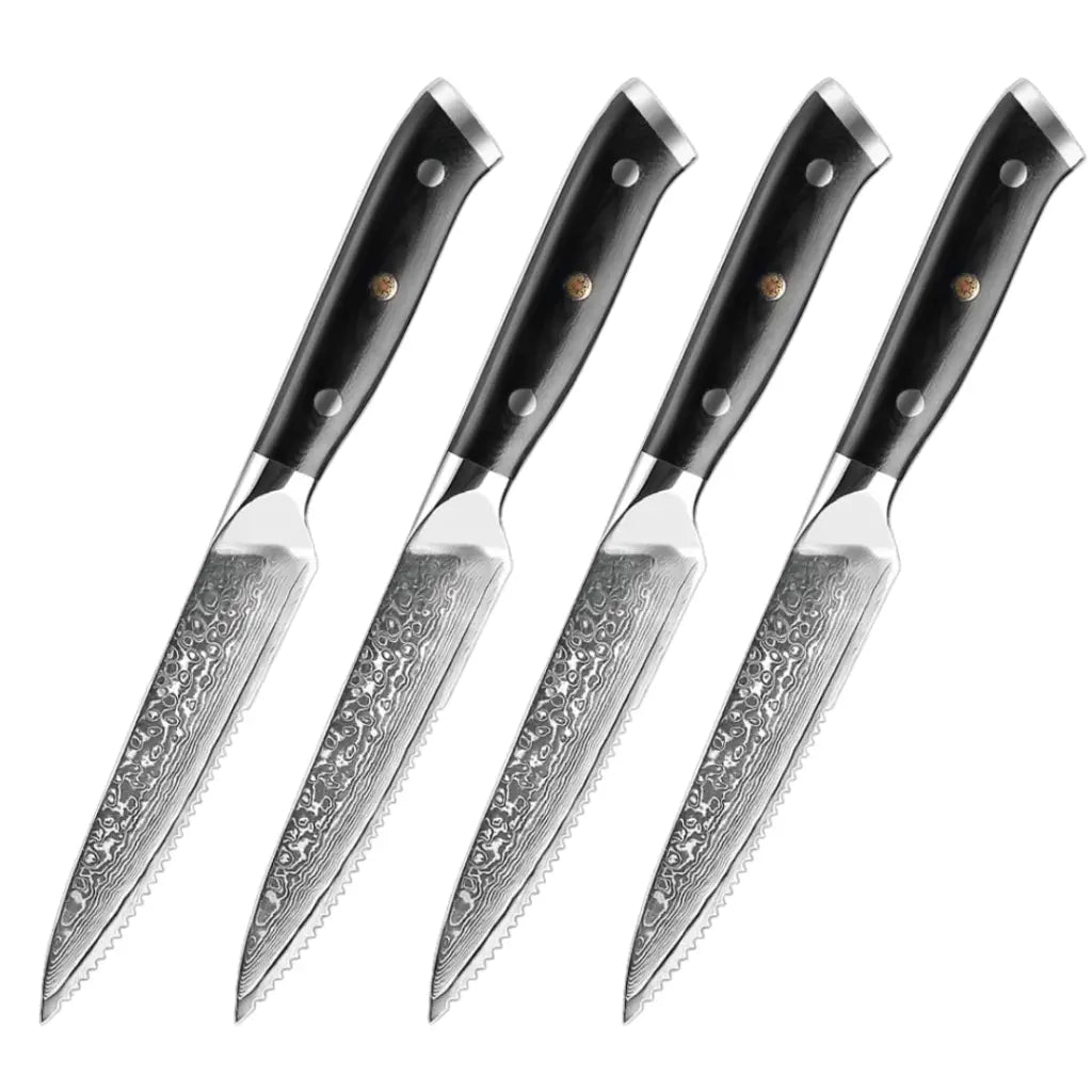 Damascus Steel Steak Knife Set with G10 Handle (Executive