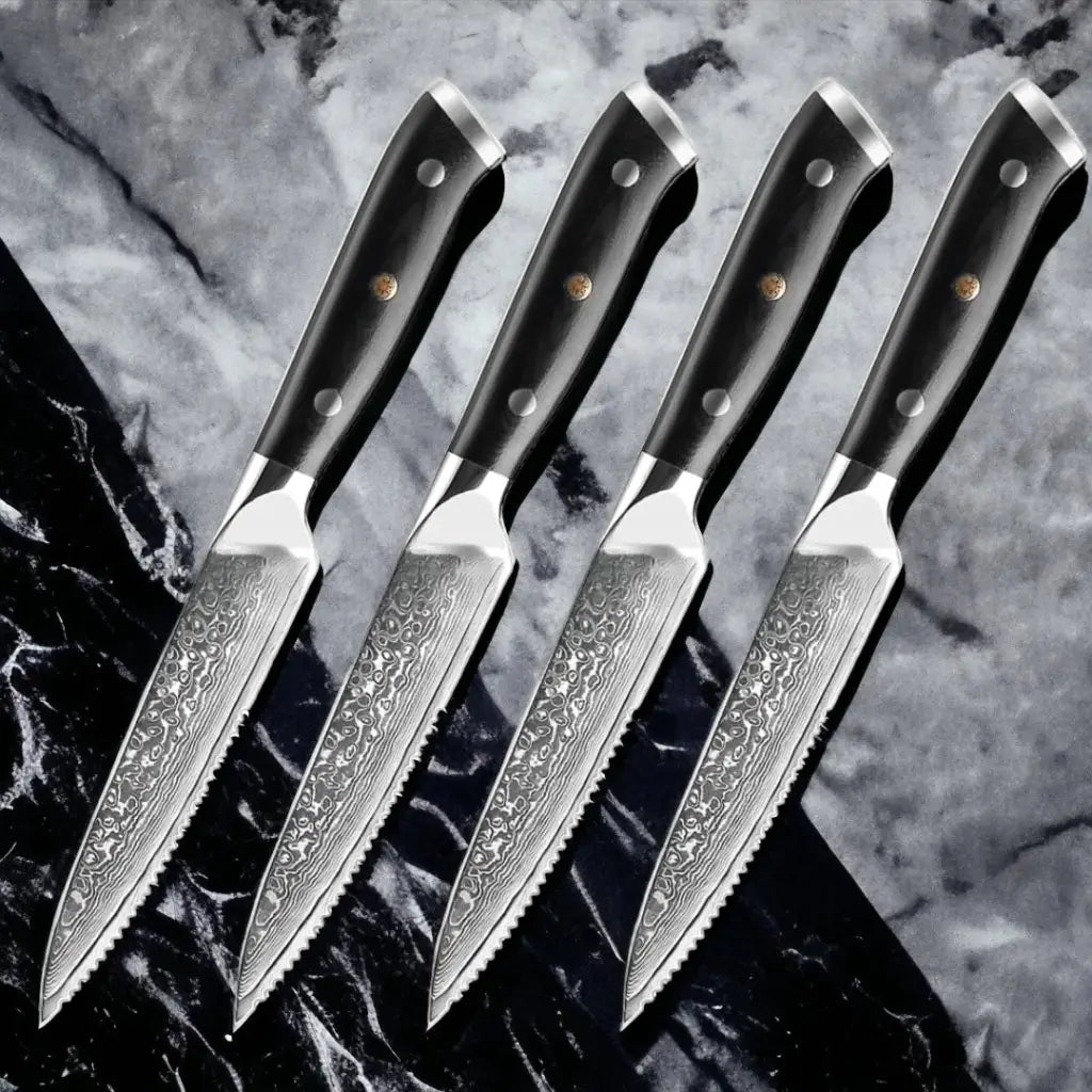Damascus Steel Steak Knife Set with G10 Handle (Executive