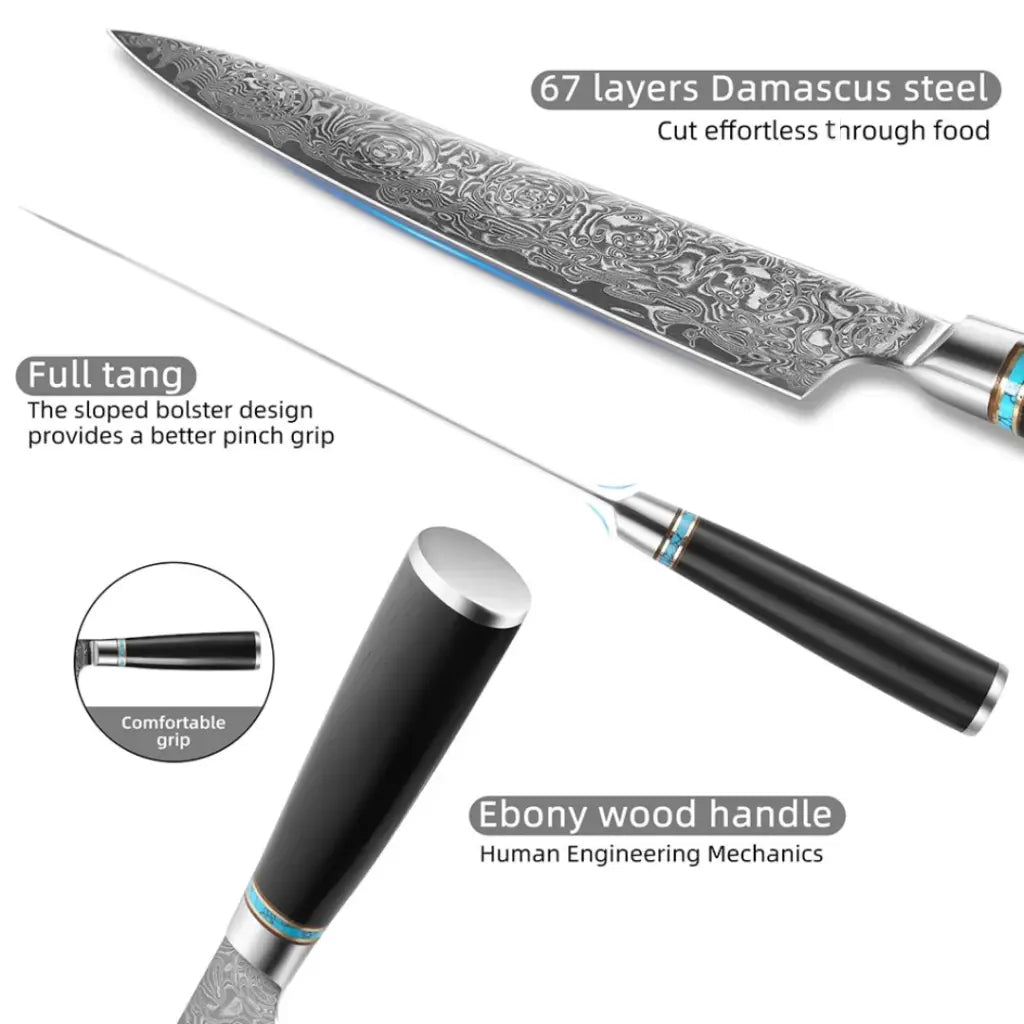 Ebony Handled Japanese Steel Knife Set - 7pcs Value Set -