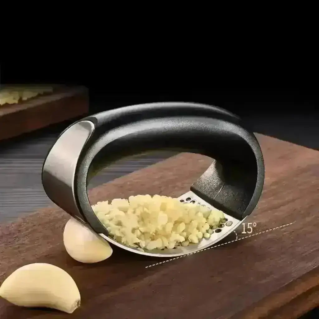 Stainless Steel Garlic Press - Black - Garlic Crusher blade angle