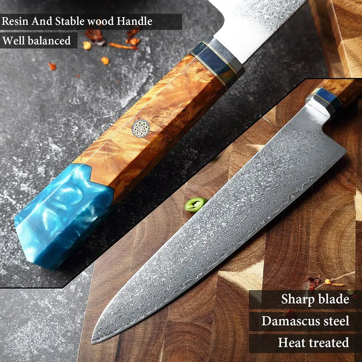 Three Piece Damascus Steel Knife Set (Ocean Splash Series) -