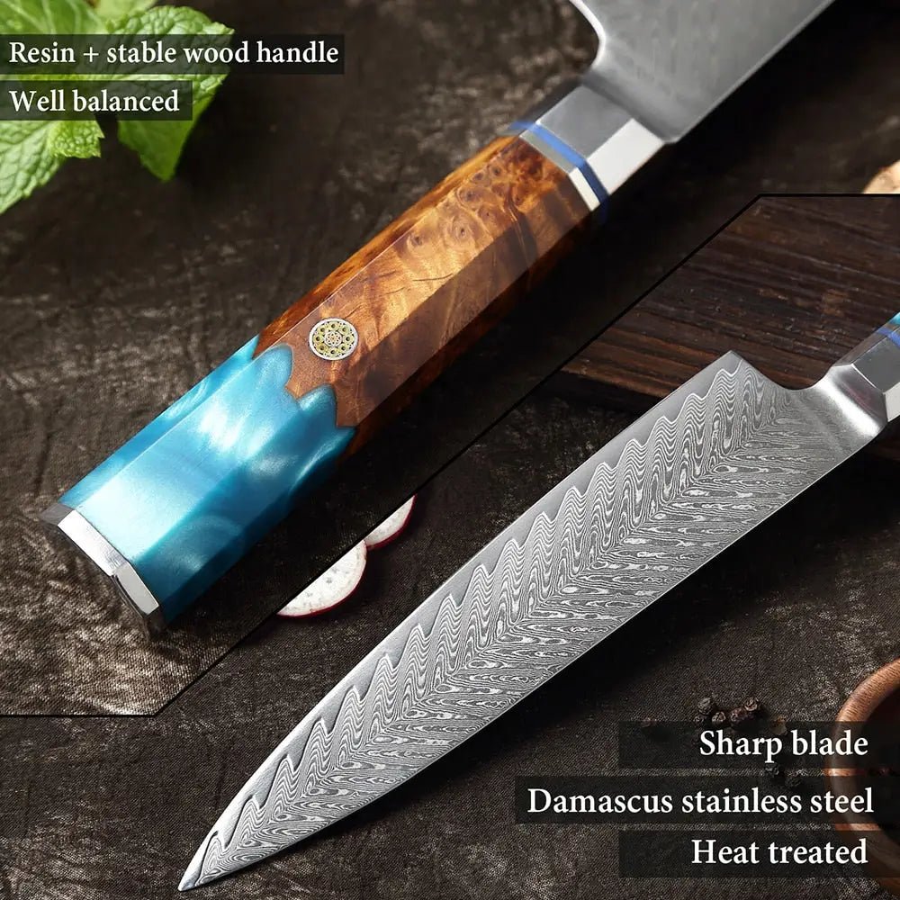 4 Piece Damascus Steel Knife Set (Ocean Splash Series) - 4PC