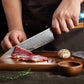 4 Piece Damascus Steel Knife Set (Ocean Splash Series) - chef knife slicing meat 