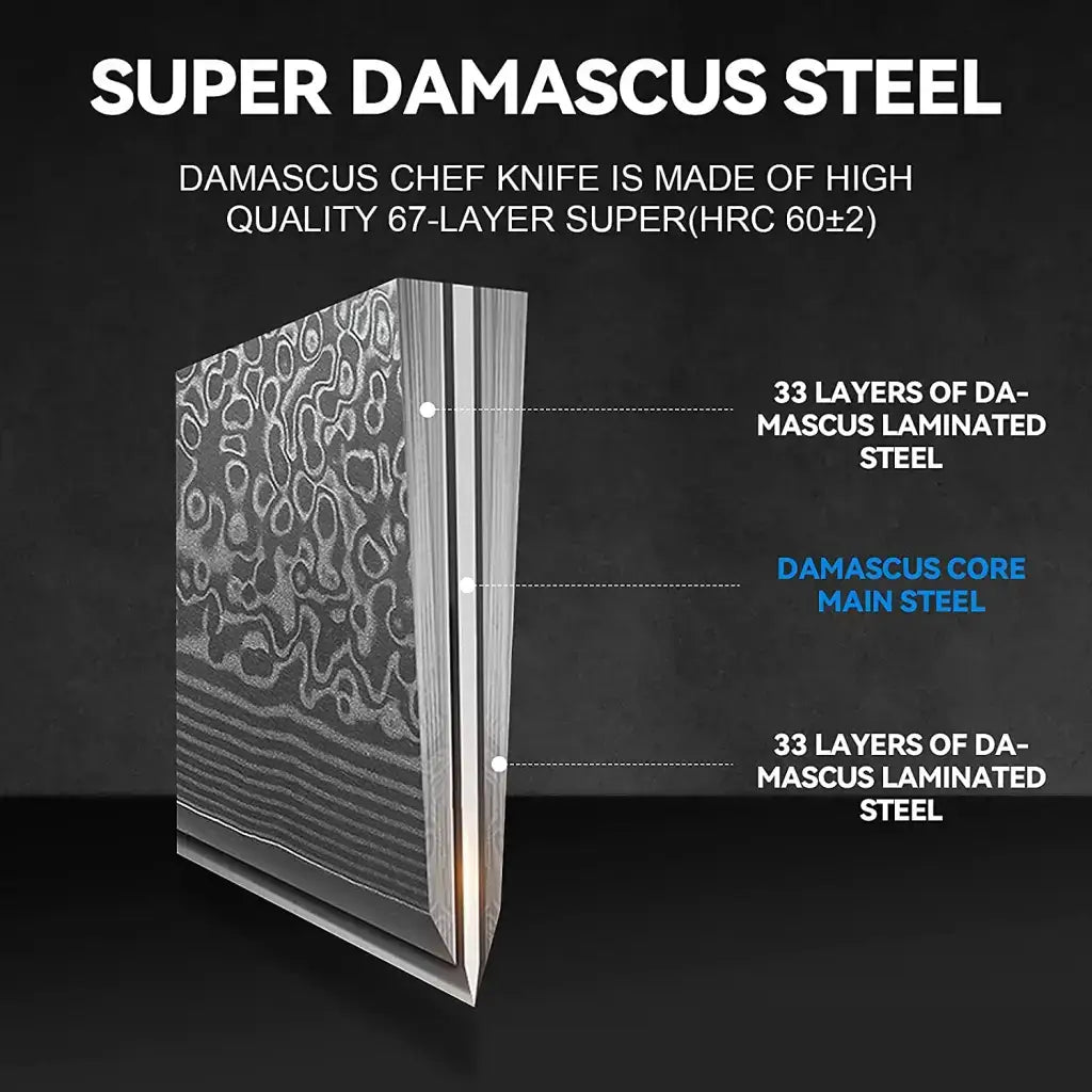 super damascus steel-- a close look at the fold in the blade indicating blade hardness and quality.